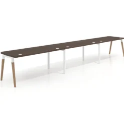 Mesa de oficina en continuidad Arki triple con bordes redondeados, fondo 80cm