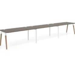 Mesa de oficina en continuidad Arki triple con bordes redondeados, fondo 80cm