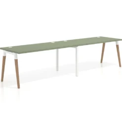 Mesa de oficina en continuidad Arki doble, patas de madera, fondo 80cm
