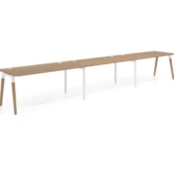 Mesa de oficina en continuidad Arki triple con bordes redondeados, fondo 80cm