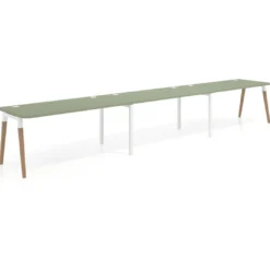 Mesa de oficina en continuidad Arki triple con bordes redondeados, fondo 80cm