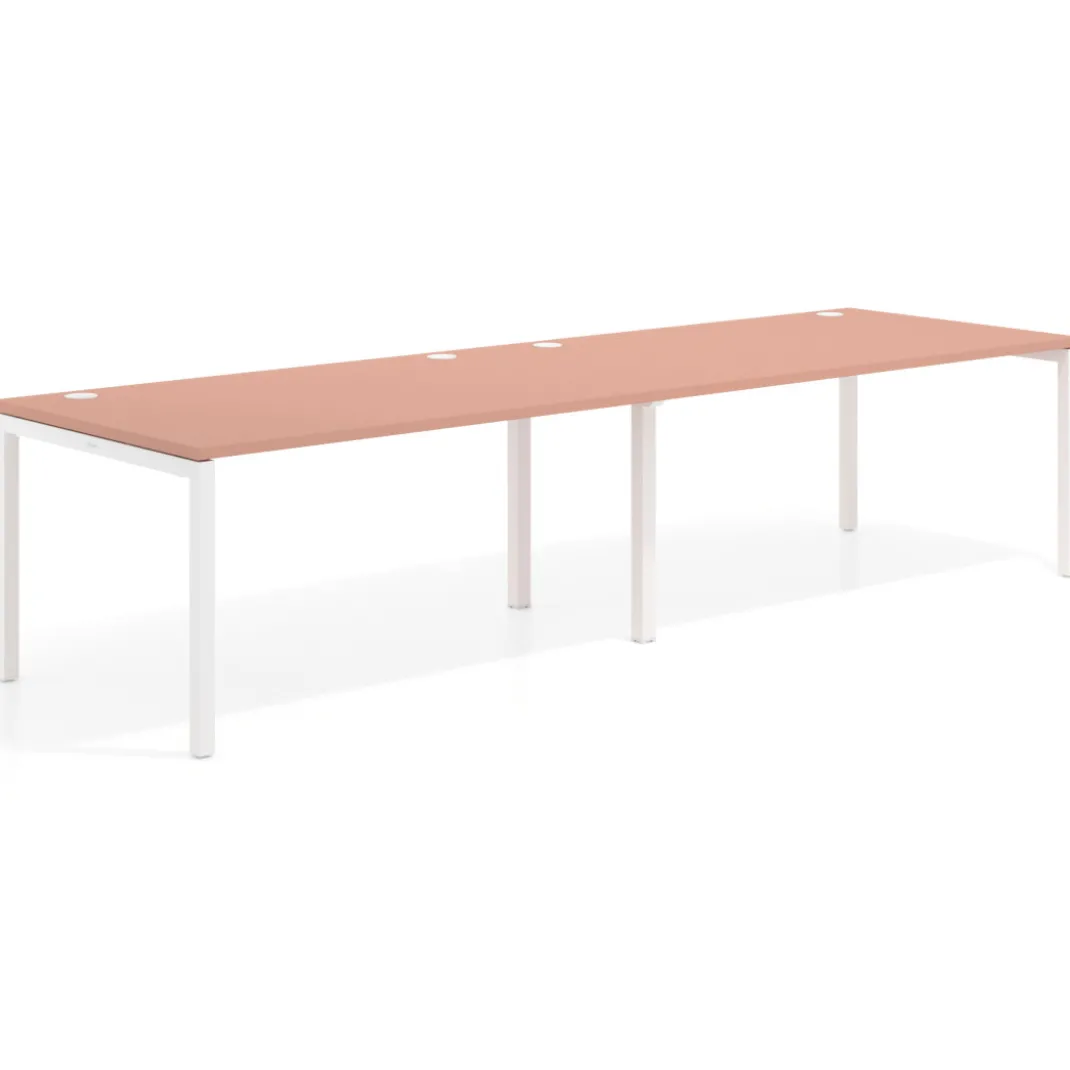 Mesa de oficina en continuidad progresiva doble Kube, fondo 100cm, estructura blanca