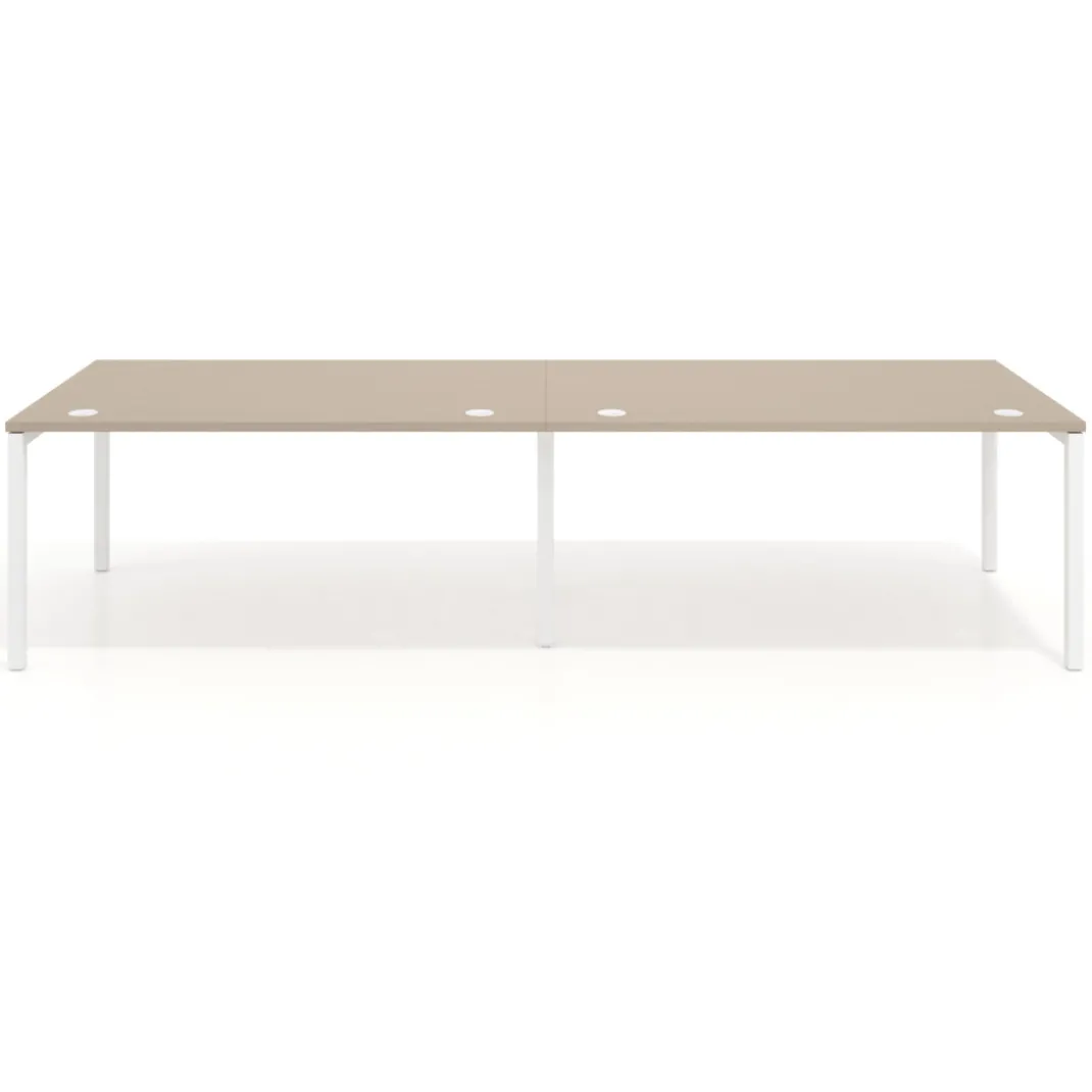 Mesa de oficina en continuidad progresiva doble Kube, fondo 100cm, estructura blanca