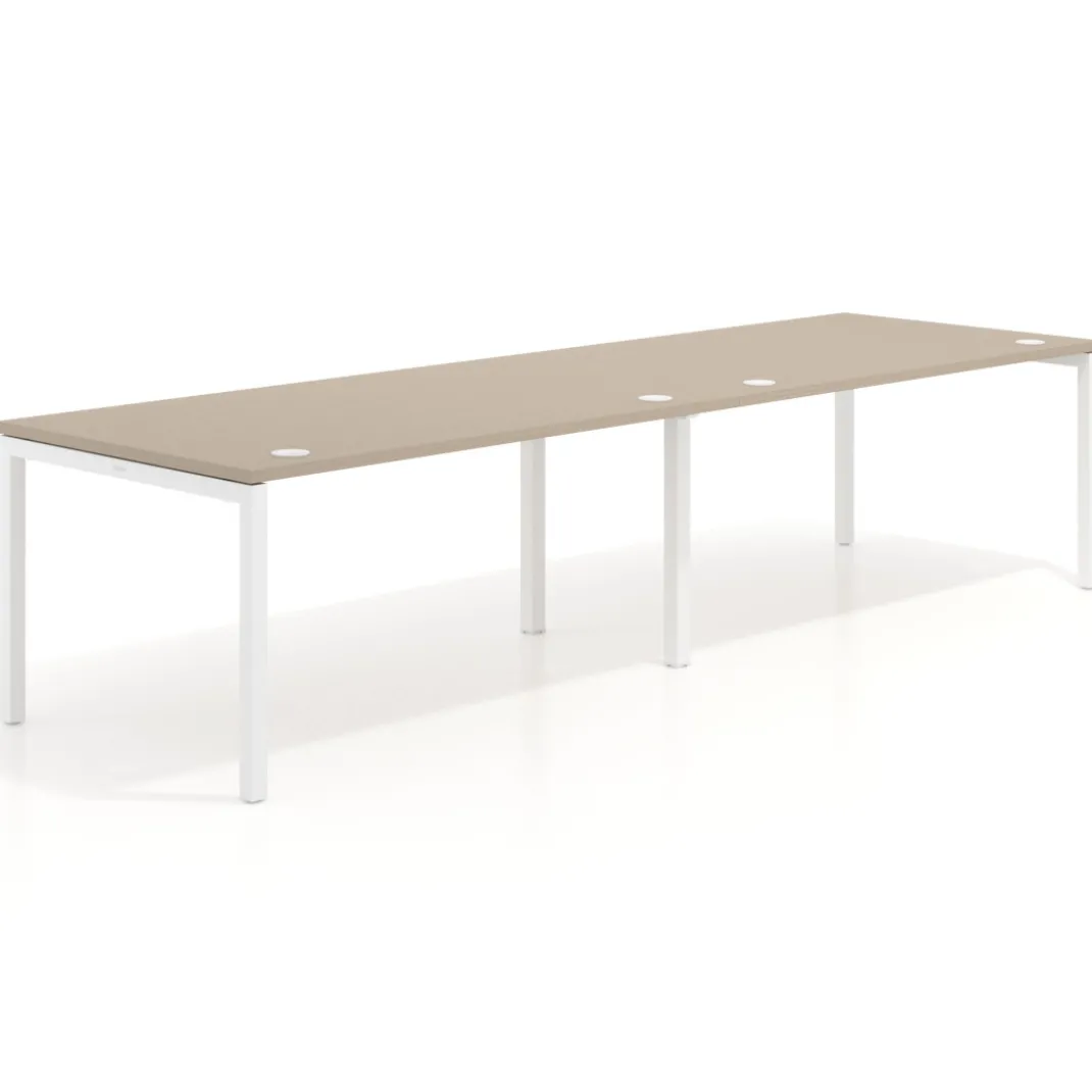 Mesa de oficina en continuidad progresiva doble Kube, fondo 100cm, estructura blanca