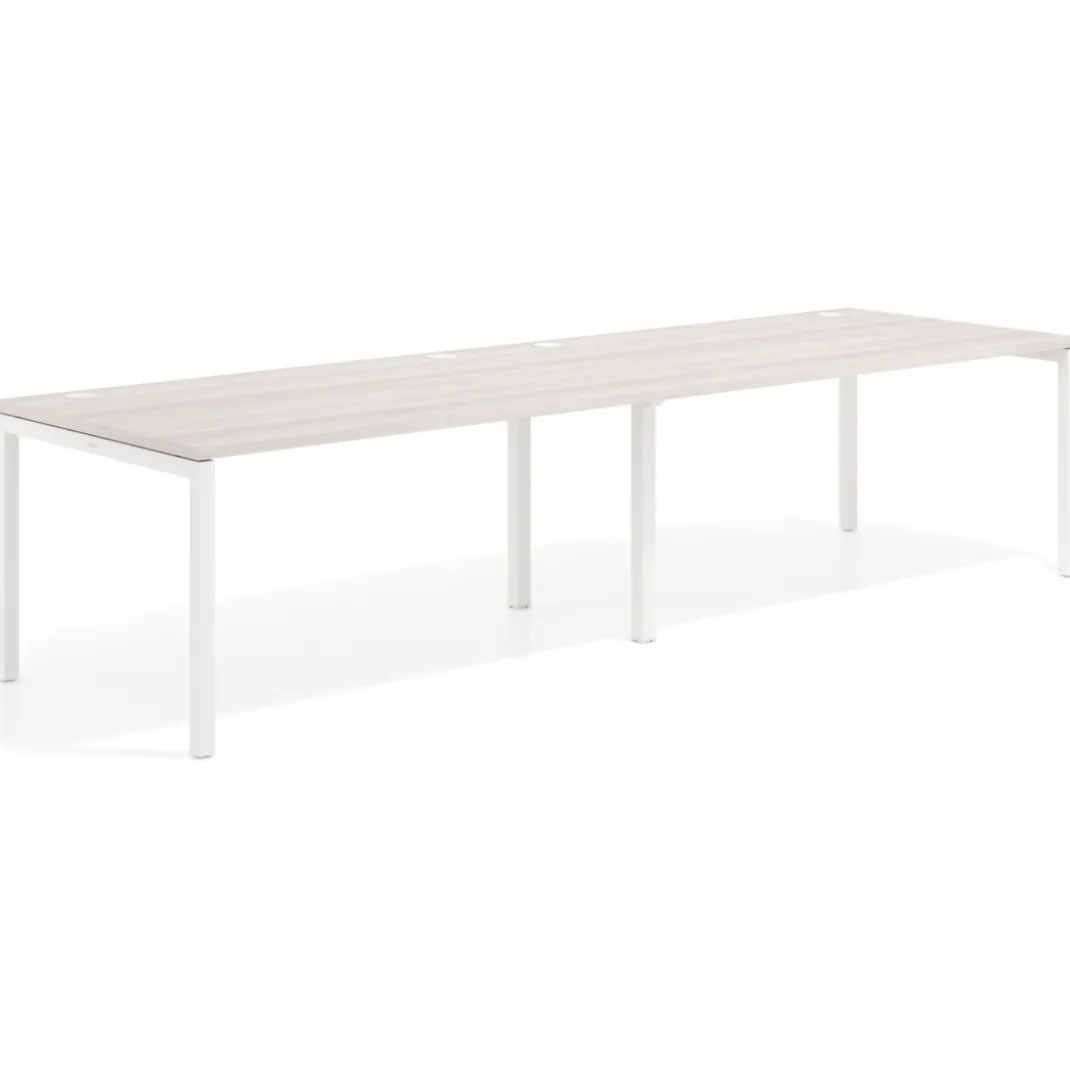 Mesa de oficina en continuidad progresiva doble Kube, fondo 100cm, estructura blanca