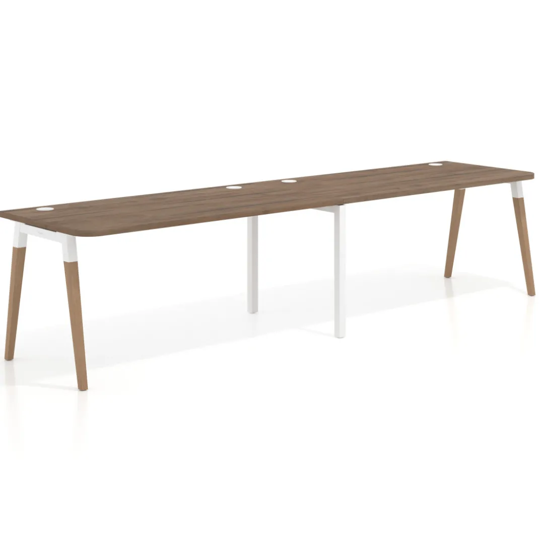 Mesa de oficina en continuidad Arki doble con bordes redondeados, fondo 80cm