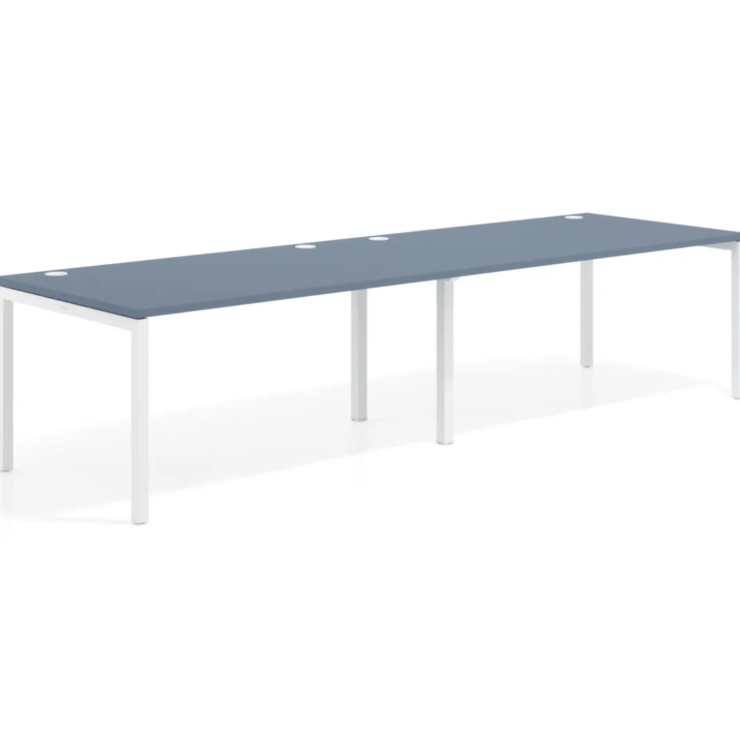 Mesa de oficina en continuidad progresiva doble Kube, fondo 100cm, estructura blanca