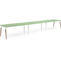Mesa de oficina en continuidad Arki triple, patas de madera, fondo 100cm