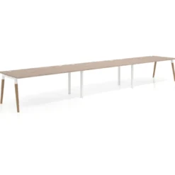 Mesa de oficina en continuidad Arki triple, patas de madera, fondo 100cm
