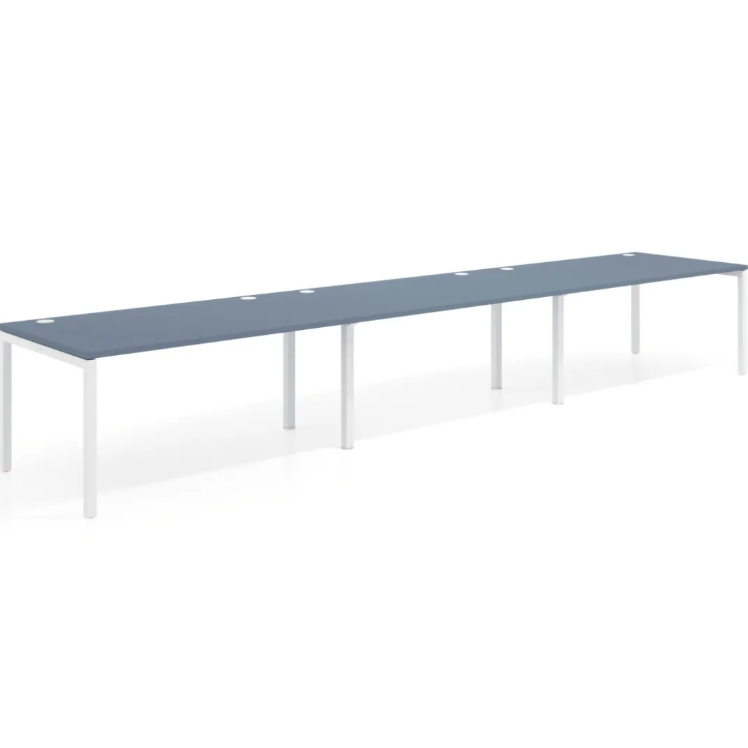 Mesa de oficina en continuidad progresiva triple Kube, fondo 100cm, estructura blanca