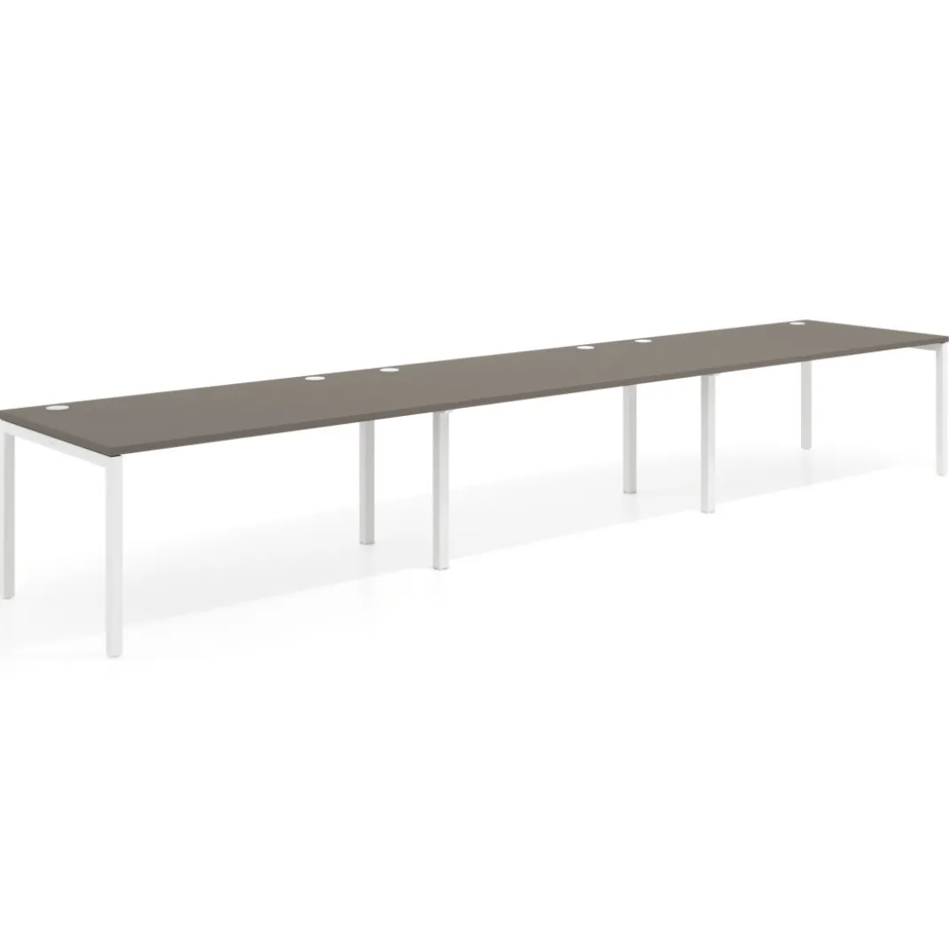 Mesa de oficina en continuidad progresiva triple Kube, fondo 100cm, estructura blanca