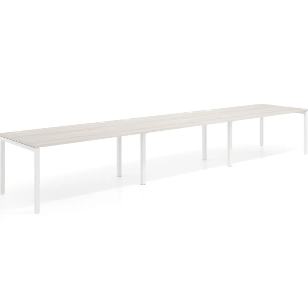 Mesa de oficina en continuidad progresiva triple Kube, fondo 100cm, estructura blanca