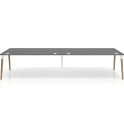 Mesa de oficina en continuidad Arki doble, patas de madera, fondo 100cm