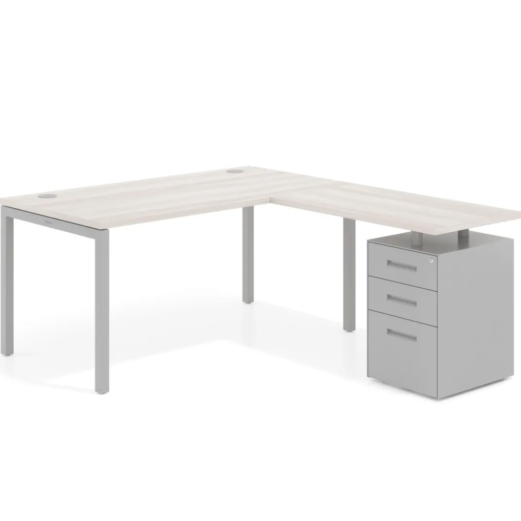 Mesa de oficina en L con cajones Kube fondo 80, frontales metal, estructura aluminio