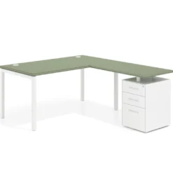 Mesa de oficina en L con cajones Kube fondo 80, frontales metal, estructura blanca
