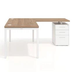 Mesa de oficina en L con cajones Kube fondo 80, frontales metal, estructura blanca