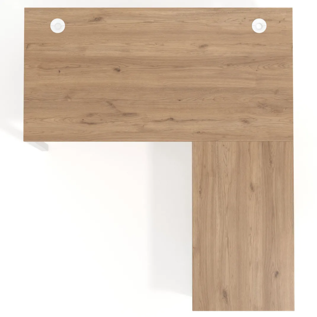 Mesa de oficina en L con cajones Kube fondo 80, frontales metal, estructura blanca