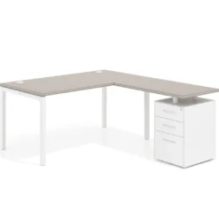 Mesa de oficina en L con cajones Kube fondo 80, frontales metal, estructura blanca