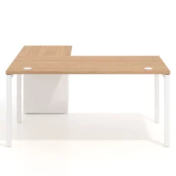 Mesa de oficina en L con cajones Kube fondo 80, ala corta, frontales metal, estructura blanca