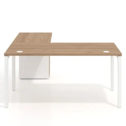 Mesa de oficina en L con cajones Kube fondo 80, frontales melamina, estructura blanca