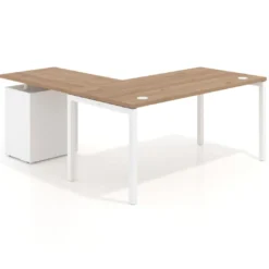 Mesa de oficina en L con cajones Kube fondo 80, frontales melamina, estructura blanca