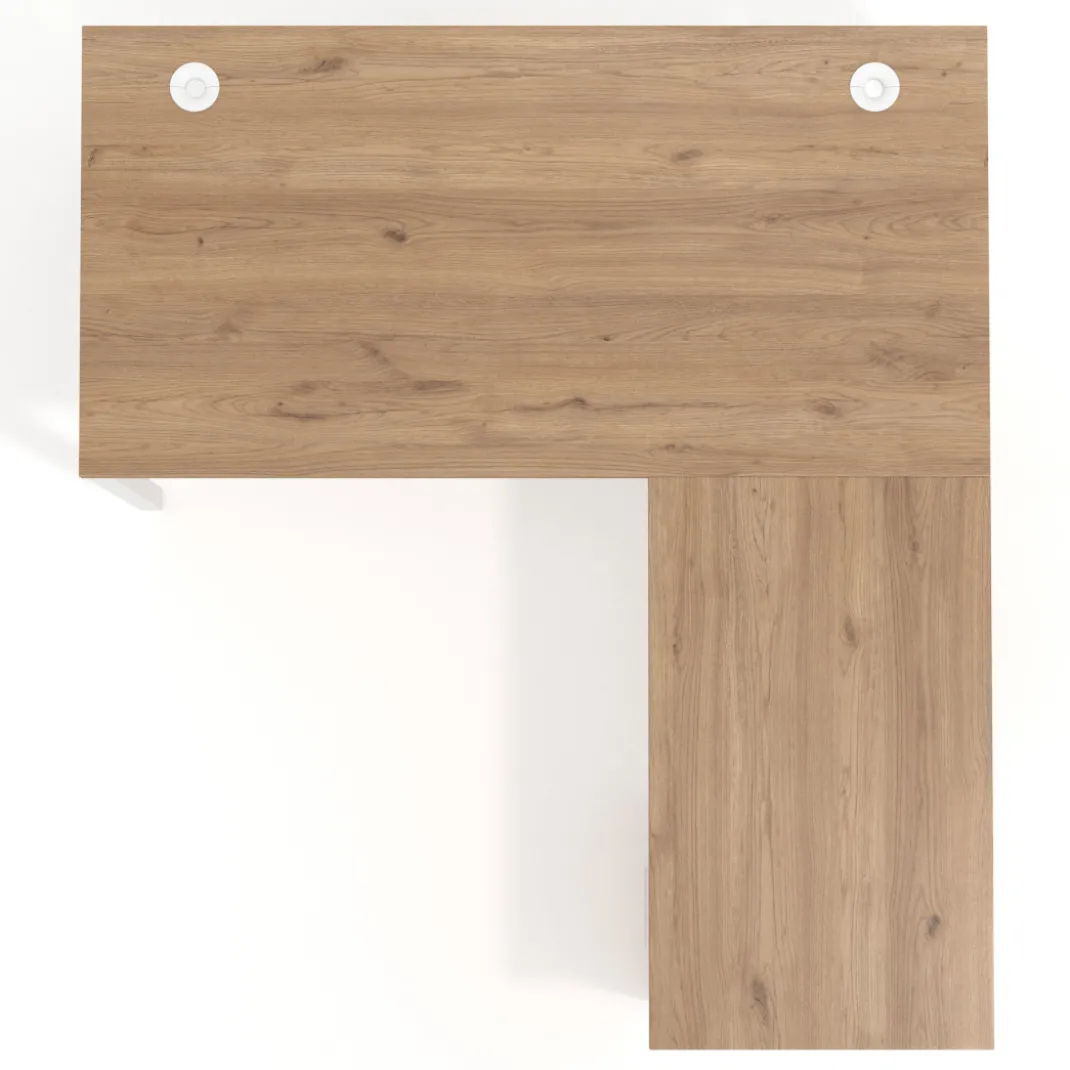 Mesa de oficina en L con cajones Kube fondo 80, frontales melamina, estructura blanca