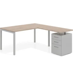 Mesa de oficina en L con cajones Kube fondo 80, frontales metal, estructura aluminio