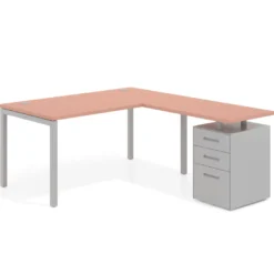 Mesa de oficina en L con cajones Kube fondo 80, frontales metal, estructura aluminio