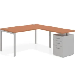 Mesa de oficina en L con cajones Kube fondo 80, frontales metal, estructura aluminio