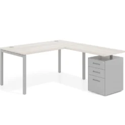 Mesa de oficina en L con cajones Kube fondo 80, frontales metal, estructura aluminio