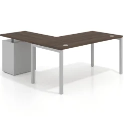 Mesa de oficina en L con cajones Kube fondo 80, frontales metal, estructura aluminio