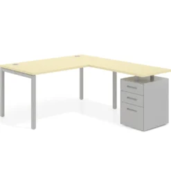 Mesa de oficina en L con cajones Kube fondo 80, frontales metal, estructura aluminio