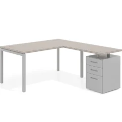 Mesa de oficina en L con cajones Kube fondo 80, frontales metal, estructura aluminio