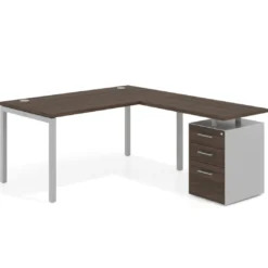 Mesa de oficina en L con cajones Kube fondo 80, frontales melamina, estructura aluminio