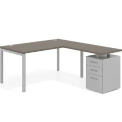 Mesa de oficina en L con cajones Kube fondo 80, frontales metal, estructura aluminio
