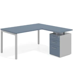 Mesa de oficina en L con cajones Kube fondo 80, ala corta, frontales melamina, estructura aluminio