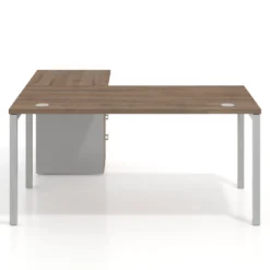 Mesa de oficina en L con cajones Kube fondo 80, ala corta, frontales melamina, estructura aluminio