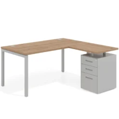 Mesa de oficina en L con cajones Kube fondo 80, ala corta, frontales metal, estructura aluminio