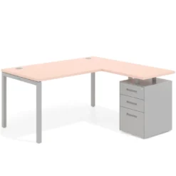 Mesa de oficina en L con cajones Kube fondo 80, ala corta, frontales metal, estructura aluminio