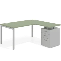 Mesa de oficina en L con cajones Kube fondo 80, ala corta, frontales metal, estructura aluminio
