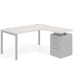 Mesa de oficina en L con cajones Kube fondo 80, ala corta, frontales metal, estructura aluminio