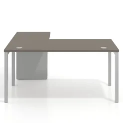Mesa de oficina en L con cajones Kube fondo 80, ala corta, frontales metal, estructura aluminio
