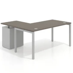 Mesa de oficina en L con cajones Kube fondo 80, ala corta, frontales metal, estructura aluminio