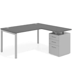 Mesa de oficina en L con cajones Kube fondo 80, ala corta, frontales metal, estructura aluminio
