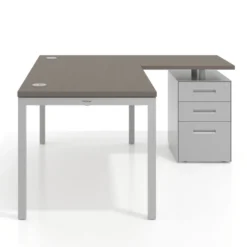 Mesa de oficina en L con cajones Kube fondo 80, ala corta, frontales metal, estructura aluminio