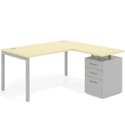 Mesa de oficina en L con cajones Kube fondo 80, ala corta, frontales metal, estructura aluminio