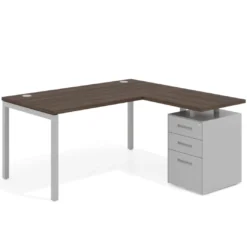 Mesa de oficina en L con cajones Kube fondo 80, ala corta, frontales metal, estructura aluminio