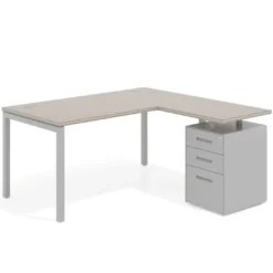 Mesa de oficina en L con cajones Kube fondo 80, ala corta, frontales metal, estructura aluminio