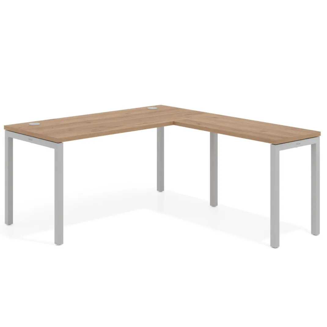 Mesa de oficina en L Kube fondo 68cm con ala estrecha, estructura aluminio