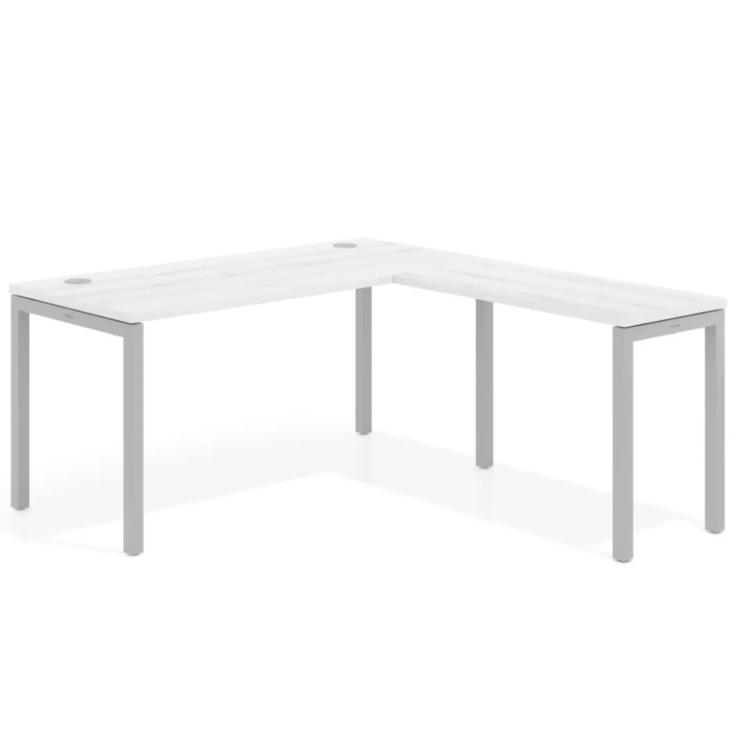 Mesa de oficina en L Kube fondo 68cm con ala estrecha, estructura aluminio